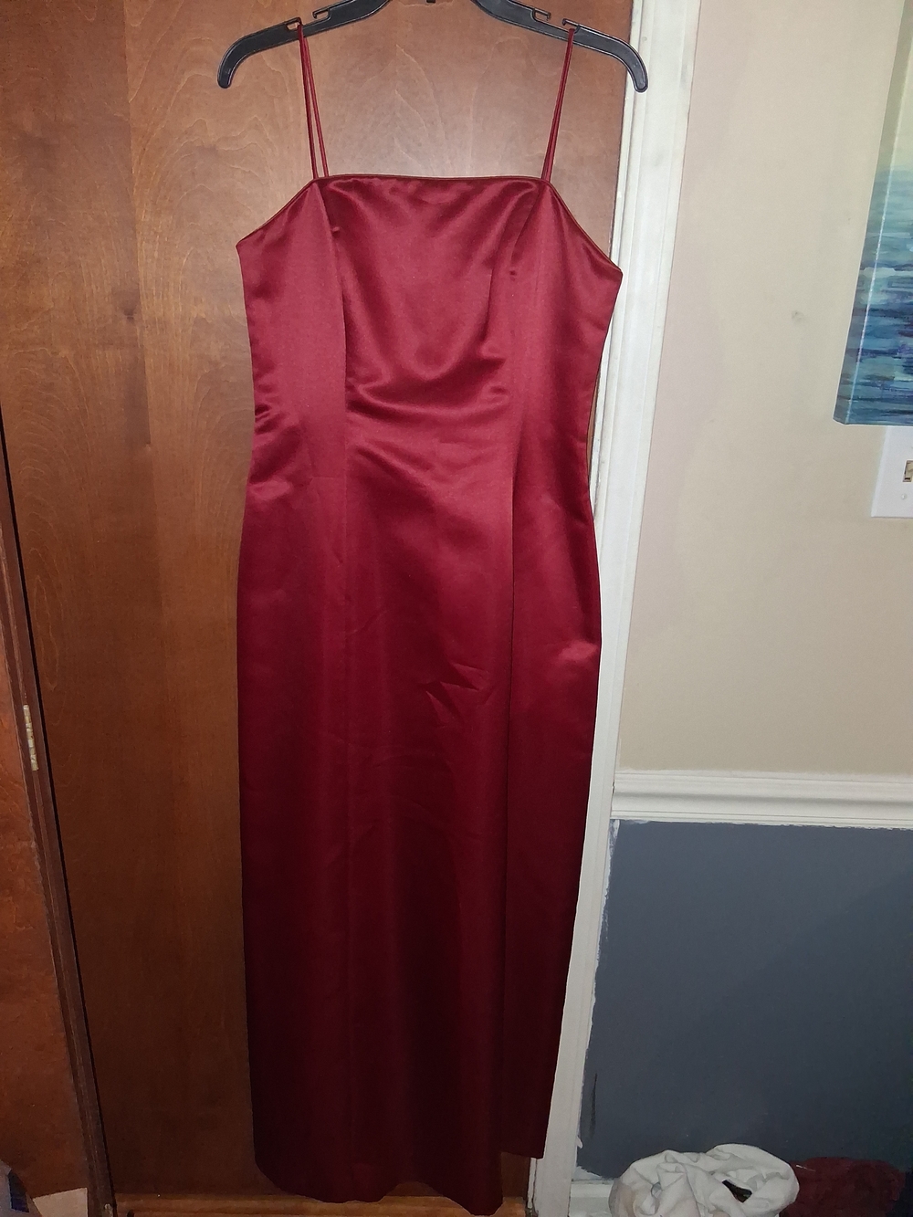 Alex Evenings Satin Maxi Slip Dress in Wine Red
